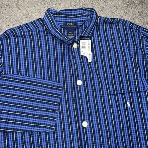 NEW Polo Ralph Lauren Men's Size M Blue/Red Plaid Sleep Shirt Pajama Top